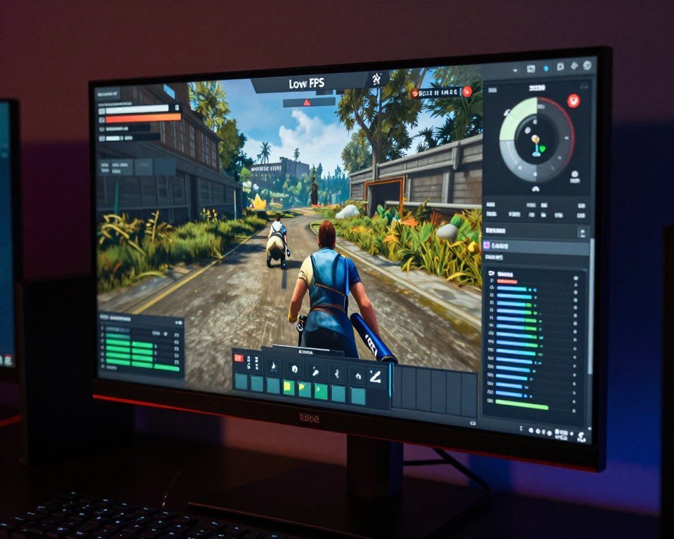 Gaming laptop showing frame rate drops and stuttering issues during gameplay