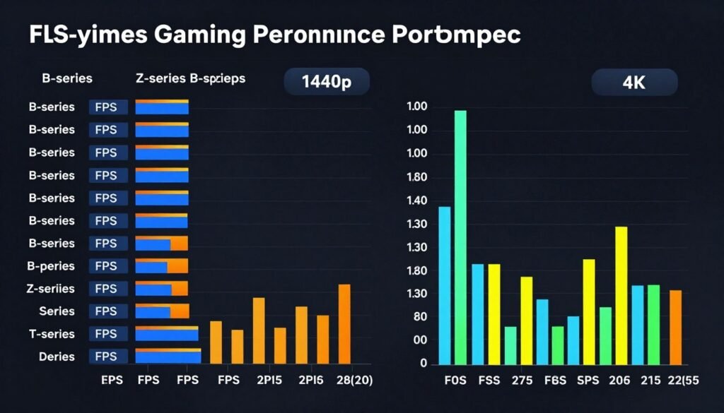 Gaming performance comparison charts showing FPS differences between B-series and Z-series motherboard chipsets across multiple games Gaming performance comparison charts showing FPS differences between B-series and Z-series motherboard chipsets across multiple games