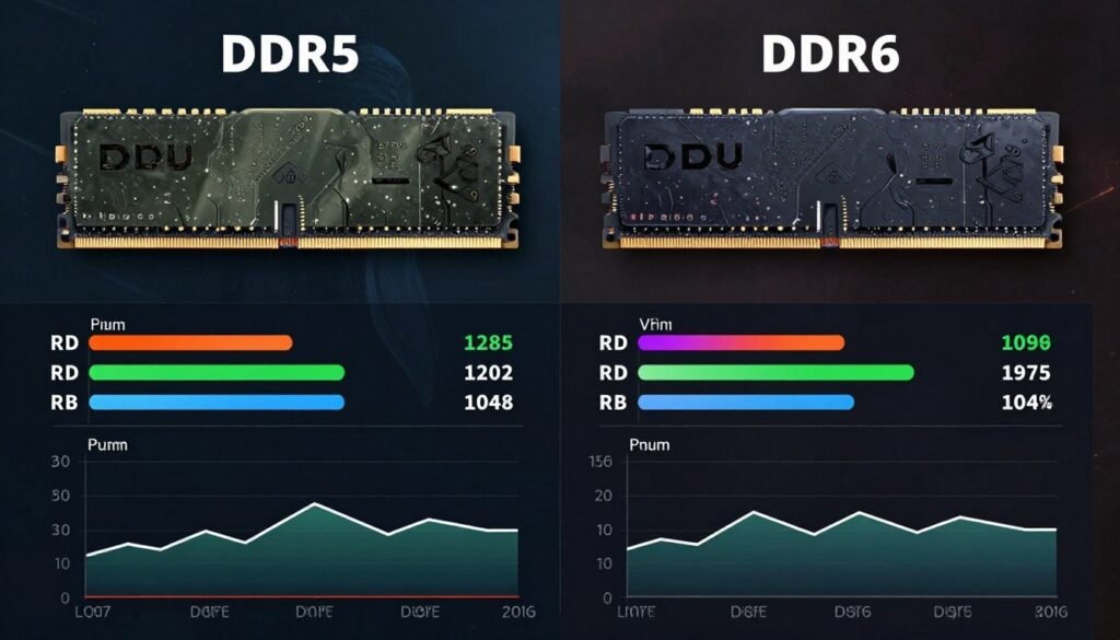 Gaming performance comparison showing how DDR6 RAM impacts frame rates, loading times, and texture streaming in next-generation games
