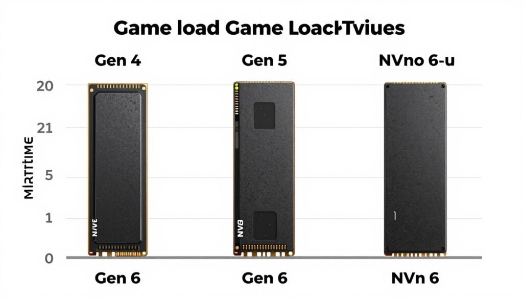 Gaming performance comparison showing load times across different SSD generations