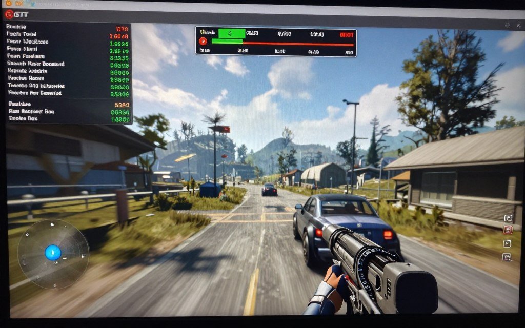 Gaming setup showing Starfield running with performance monitoring overlay