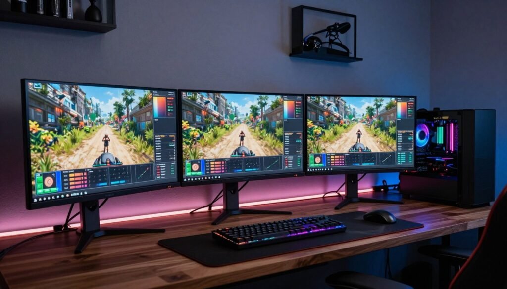 Gaming setup showing monitor resolution and PC system balance