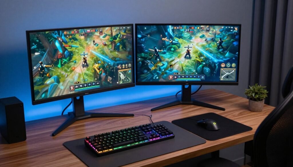 Gaming setup with monitor, keyboard, and mouse