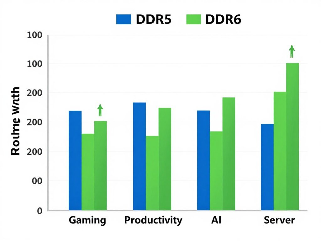 Graph comparing power efficiency between DDR5 and DDR6 RAM showing performance per watt improvements