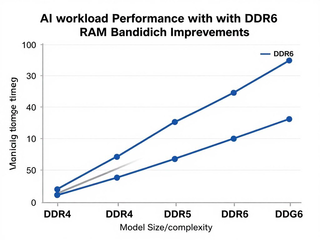 Graph showing AI workload performance scaling with DDR6 RAM bandwidth improvements across different model sizes and types
