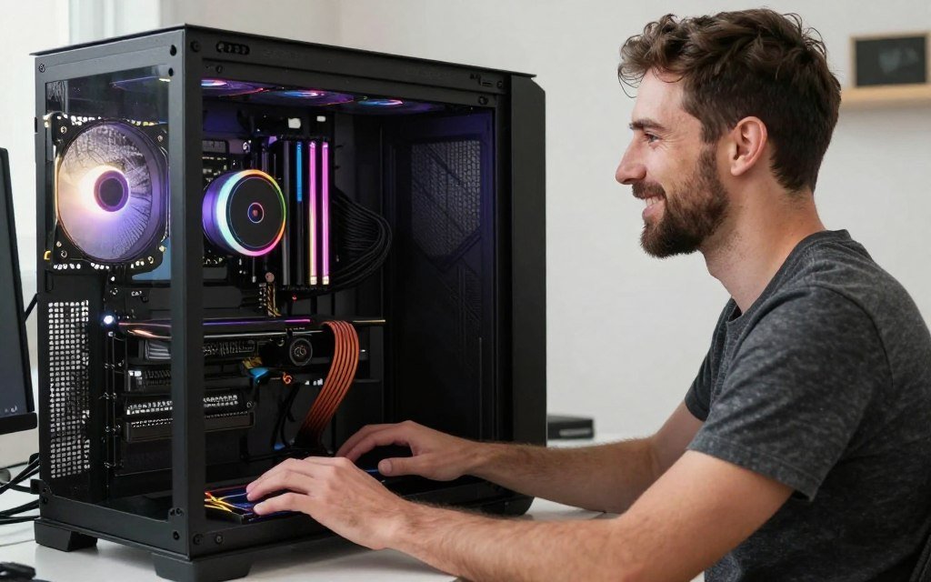 Happy PC enthusiast working at optimized system