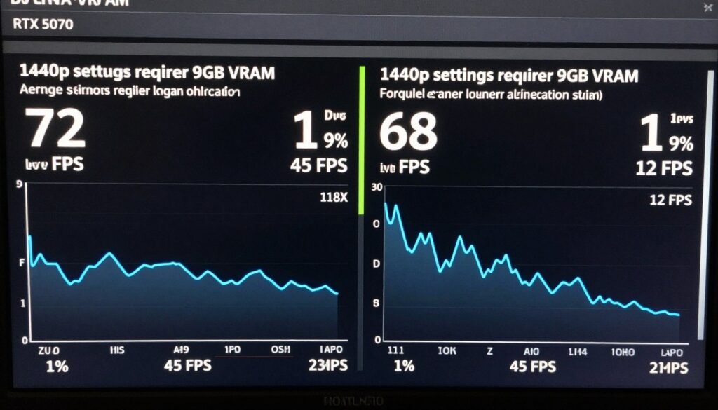 In-game benchmark showing performance difference between adequate and insufficient VRAM In-game benchmark showing performance difference between adequate and insufficient VRAM