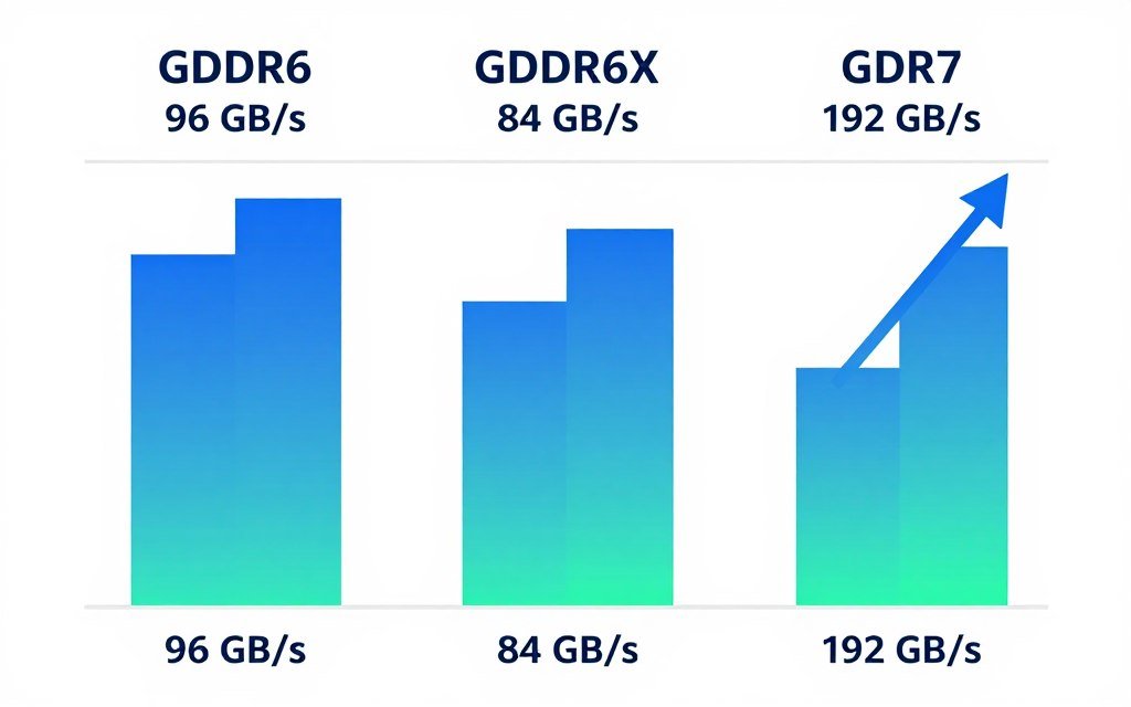 Infographic showing bandwidth comparison between GDDR6, GDDR6X, and GDDR7