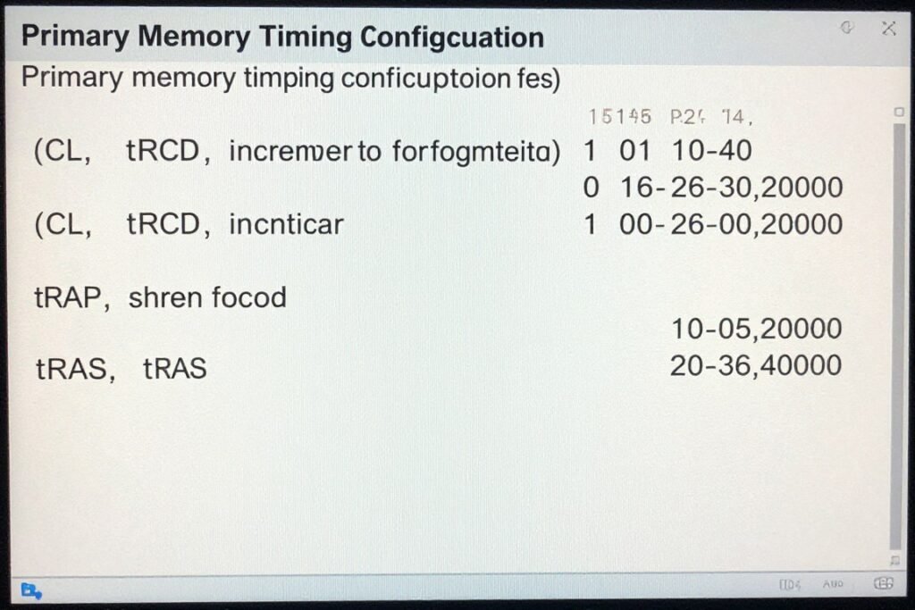 Memory timing configuration screen