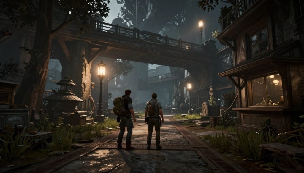 Modern AAA game with ultra-high resolution textures and detailed environments