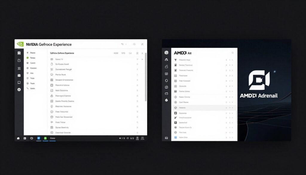 NVIDIA GeForce Experience and AMD Adrenalin software interfaces comparison