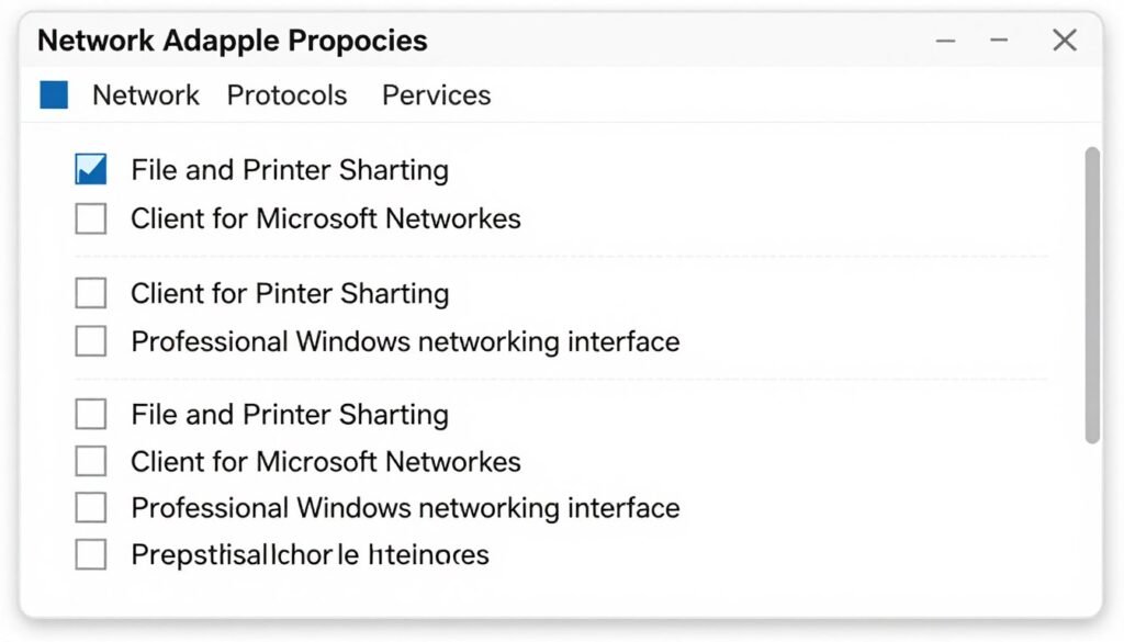 Network adapter properties showing disabled protocols
