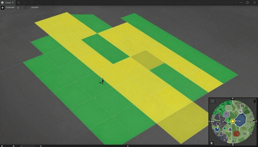 Overhead view of World Partition grid system in UE5 editor