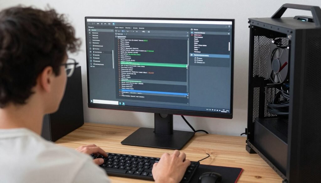 PC builder adjusting graphics card settings and hardware