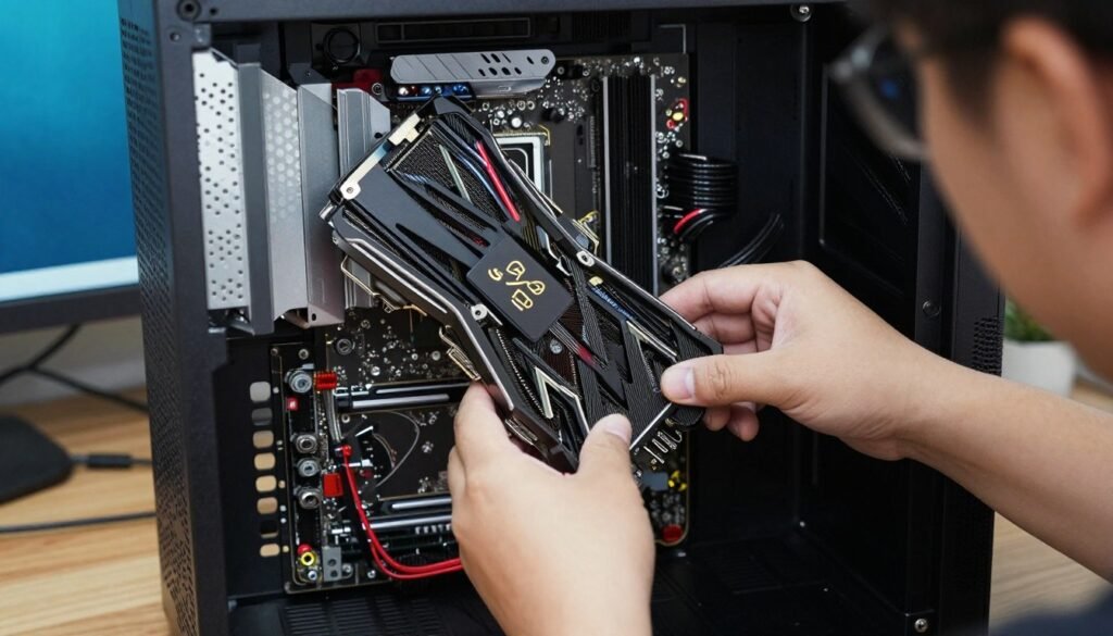 PC builder troubleshooting GPU installation