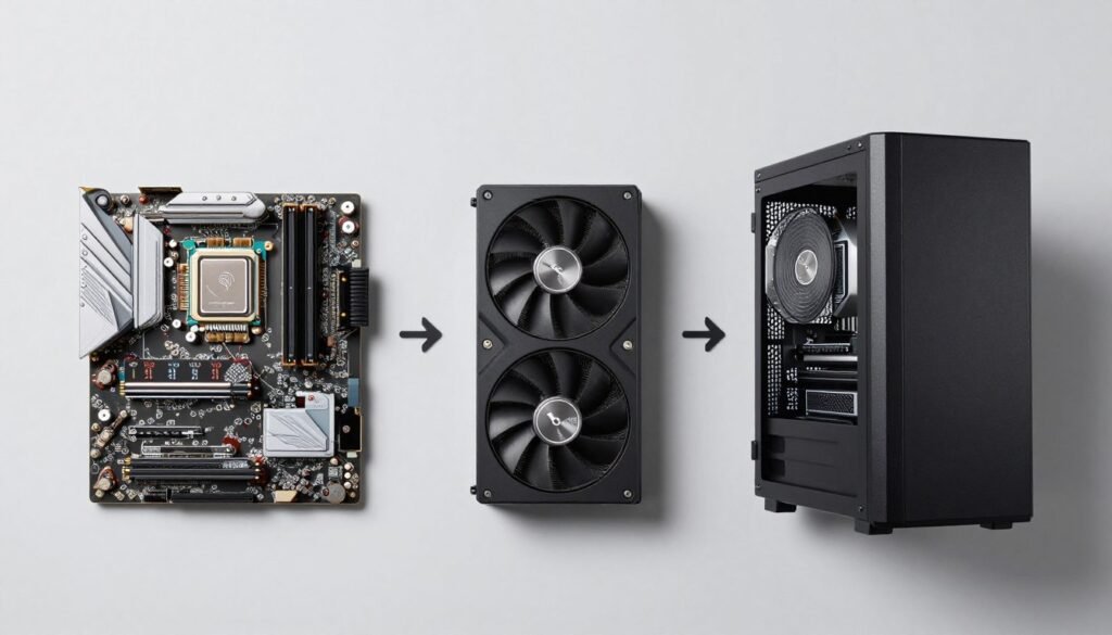 PC components laid out showing hierarchy of importance
