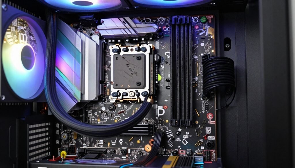 PC interior showing RAM upgrade with high-speed DDR5 memory modules installed