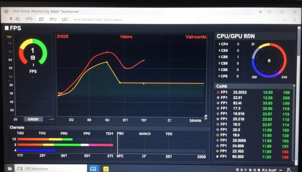 PC performance monitoring tools showing FPS and system metrics