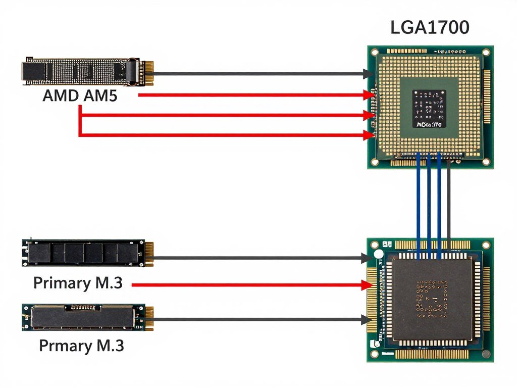 PCIe lane distribution diagram for modern gaming motherboard