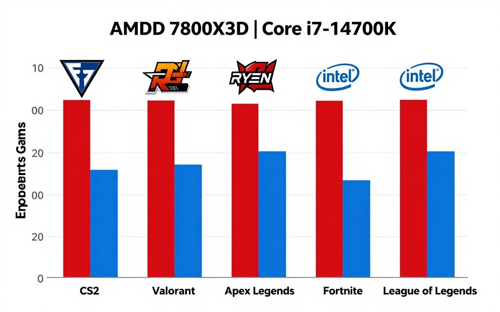 Performance graph comparing AMD and Intel gaming performance across esports titles