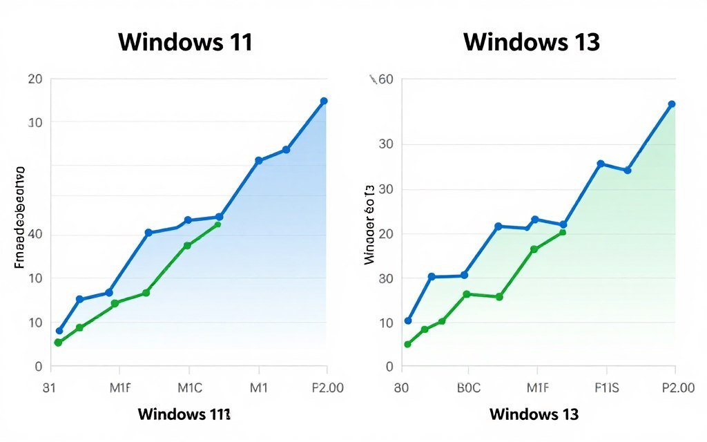 Performance metrics showing OS Scheduling improvements in Windows 13 versus Windows 11