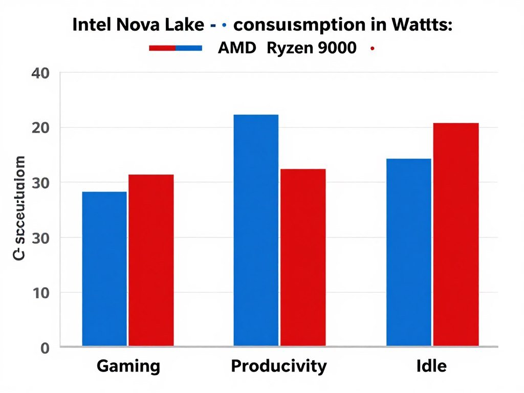 Power consumption graph comparing Intel Nova Lake and AMD Ryzen 9000 Power consumption graph comparing Intel Nova Lake and AMD Ryzen 9000