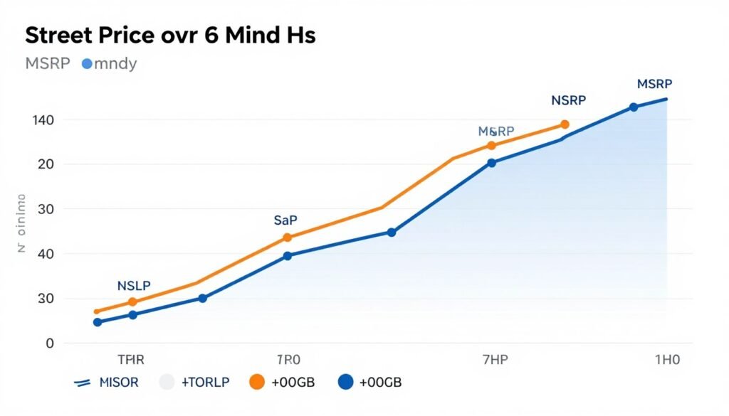 Price comparison chart showing RTX 5070 and RX 8800 XT pricing trends
