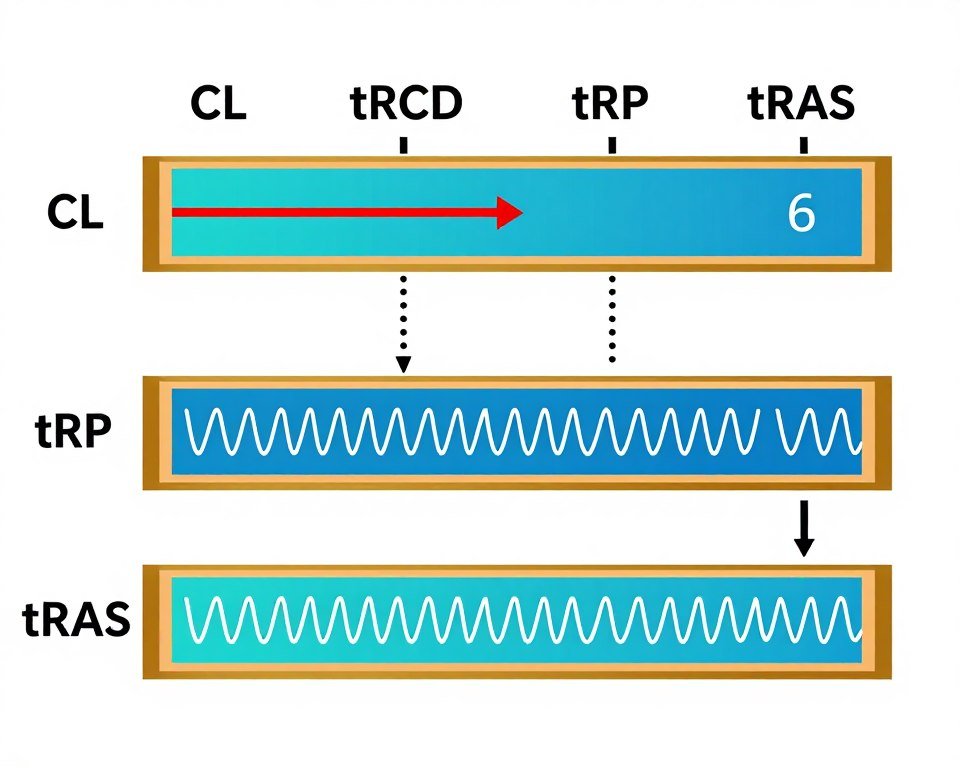 RAM primary timings diagram showing CL tRCD tRP tRAS