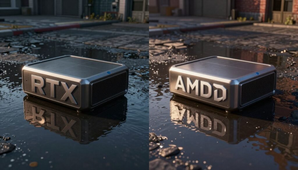 Ray tracing performance comparison showing RTX 5070 versus RX 8800 XT rendering quality