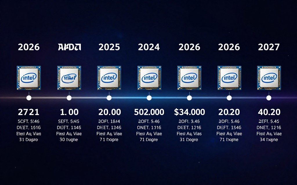 Roadmap timeline showing AMD and Intel CPU releases through 2027