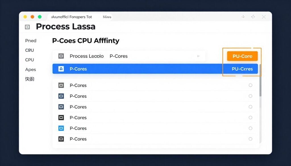 Screenshot showing Process Lasso configuration for optimizing OS Scheduling on hybrid CPUs