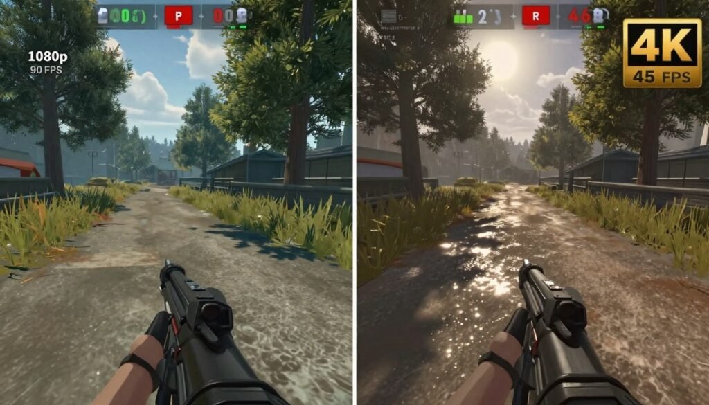 Side by side comparison of ray tracing performance impact at 1080p versus 4K resolution