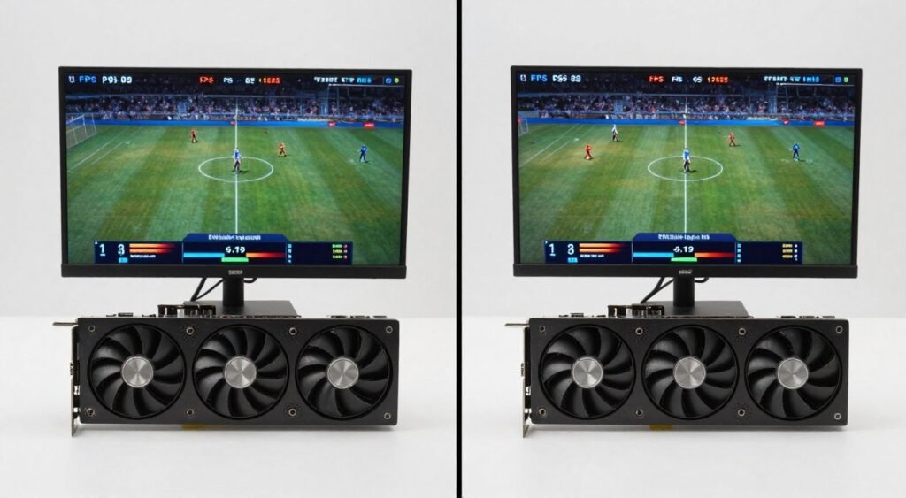 Side-by-side comparison showing gaming performance difference between iGPU and dedicated graphics card