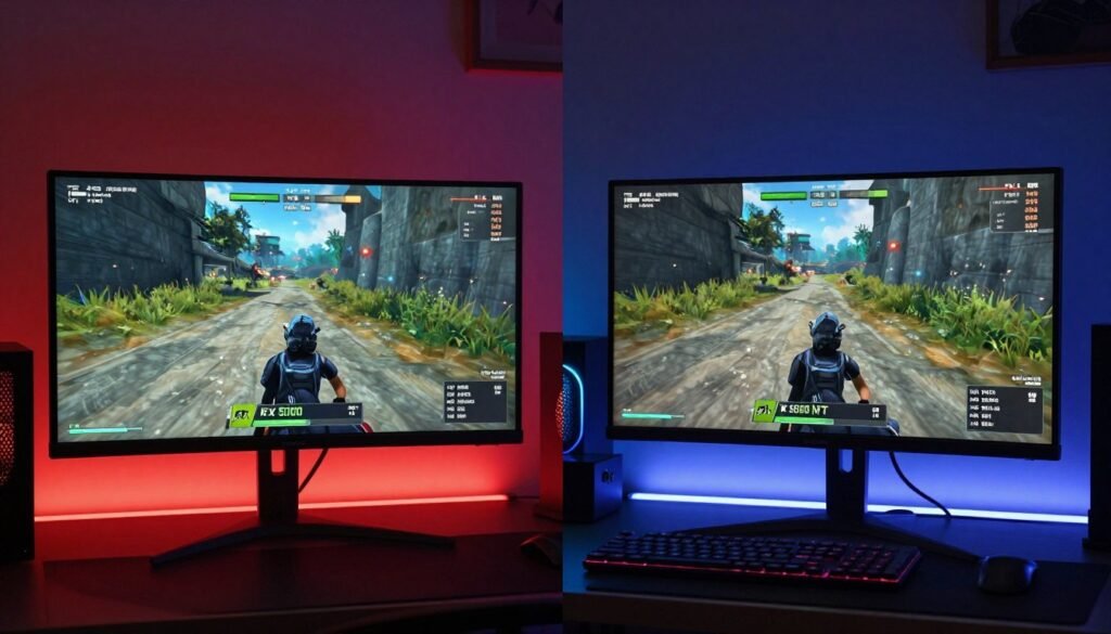 Side-by-side gaming performance comparison RTX 5070 vs RX 8800 XT in popular titles