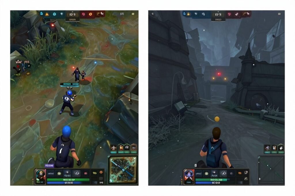 Split-screen comparison of game graphics settings showing optimized versus default configurations