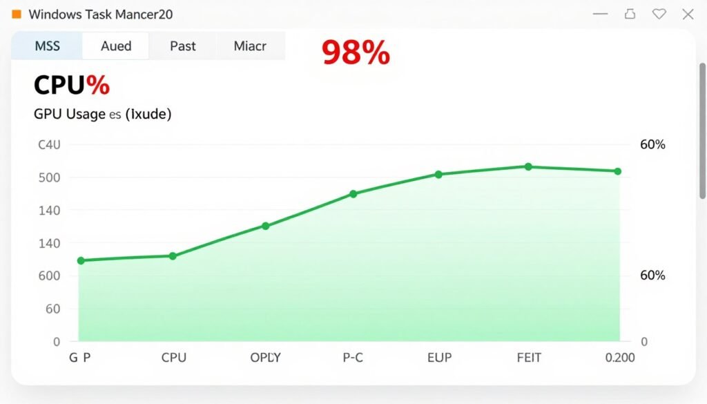 Task Manager showing high CPU usage with low GPU usage indicating a CPU bottleneck Task Manager showing high CPU usage with low GPU usage indicating a CPU bottleneck