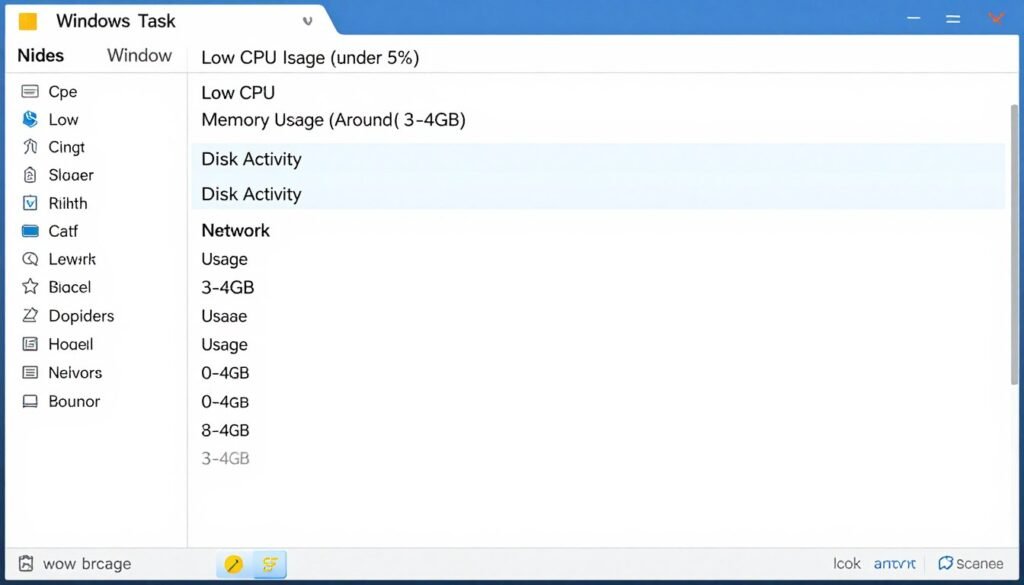 Task Manager showing optimized system resource usage