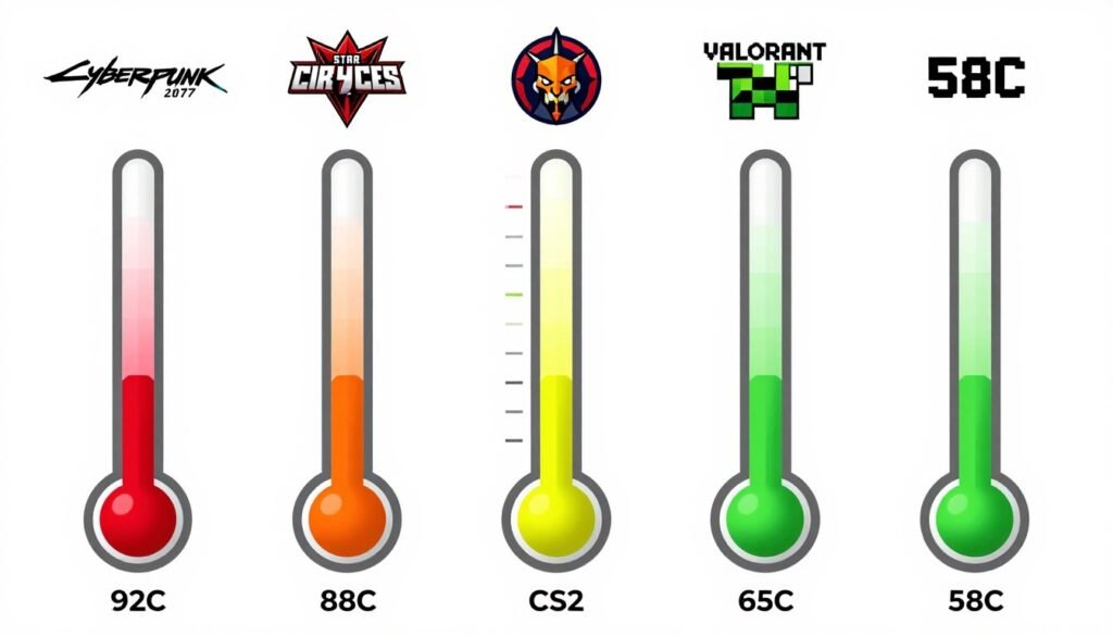 Temperature comparison showing GPU thermals across different game engines and graphics settings