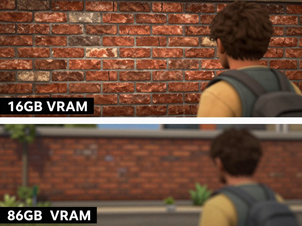 Texture quality comparison showing high resolution versus low resolution assets due to VRAM limits Texture quality comparison showing high resolution versus low resolution assets due to VRAM limits