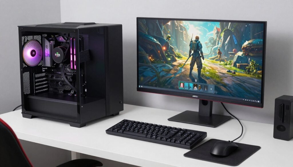 The author's personal AMD Ryzen 5 build on desk showing the completed system in use