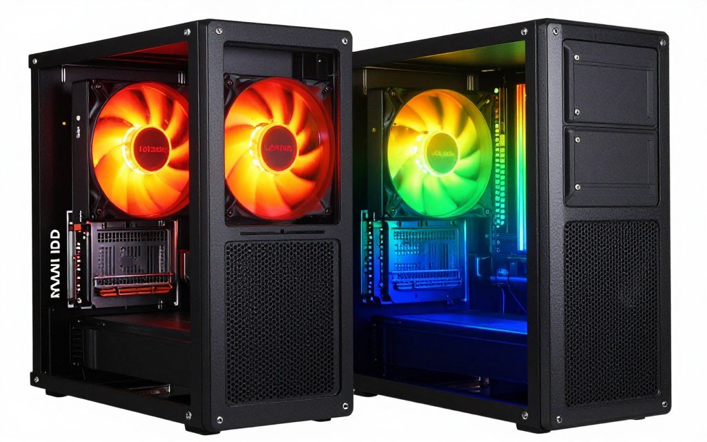 Thermal camera image showing heat distribution comparison between Intel and AMD CPU coolers under load