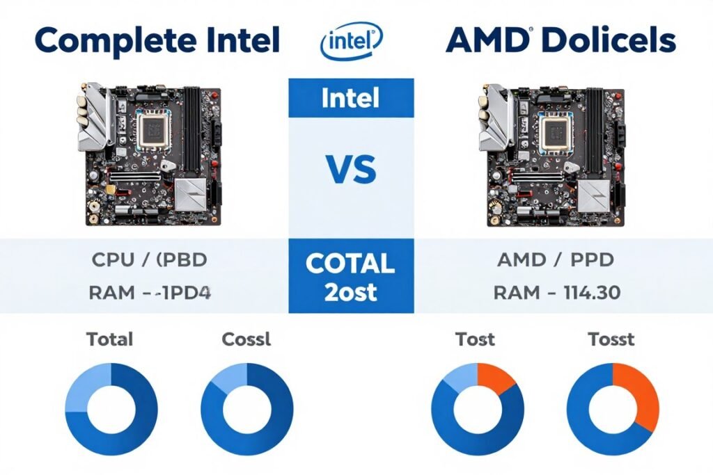 Total system build cost breakdown comparing Intel i5 and AMD Ryzen 5 complete systems