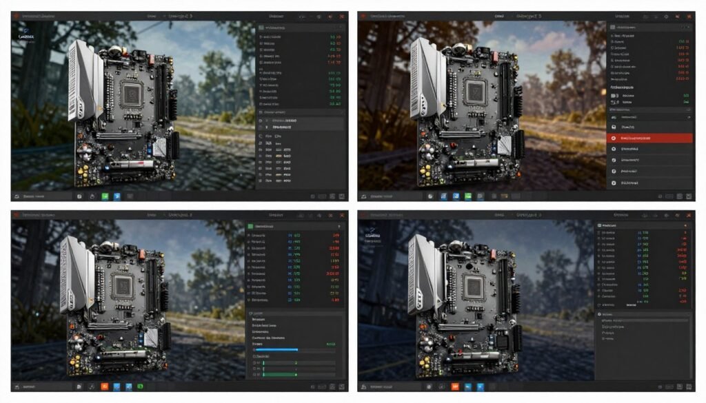 Unreal Engine 5 game performance comparison showing system resource usage across different motherboard chipsets Unreal Engine 5 game performance comparison showing system resource usage across different motherboard chipsets