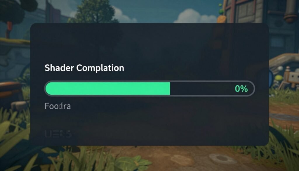 Unreal Engine 5 game showing shader compilation progress screen