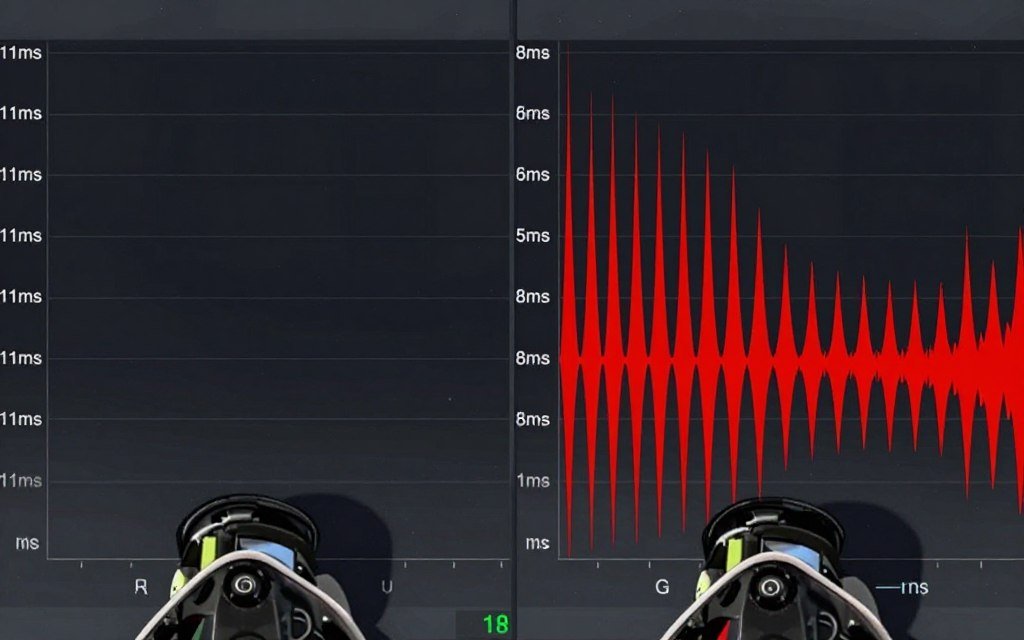 VR Performance frame time graph showing consistent versus inconsistent frame delivery