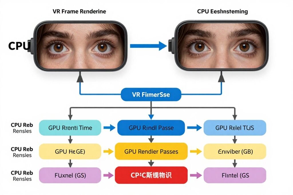 VR Performance frame timing diagram showing CPU and GPU frame generation pipeline