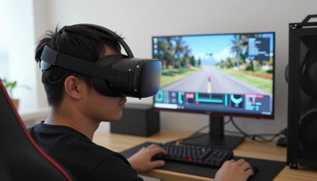 VR headset and gaming PC setup