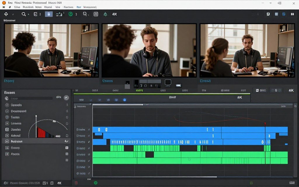 Video editing timeline showing multiple 4K streams