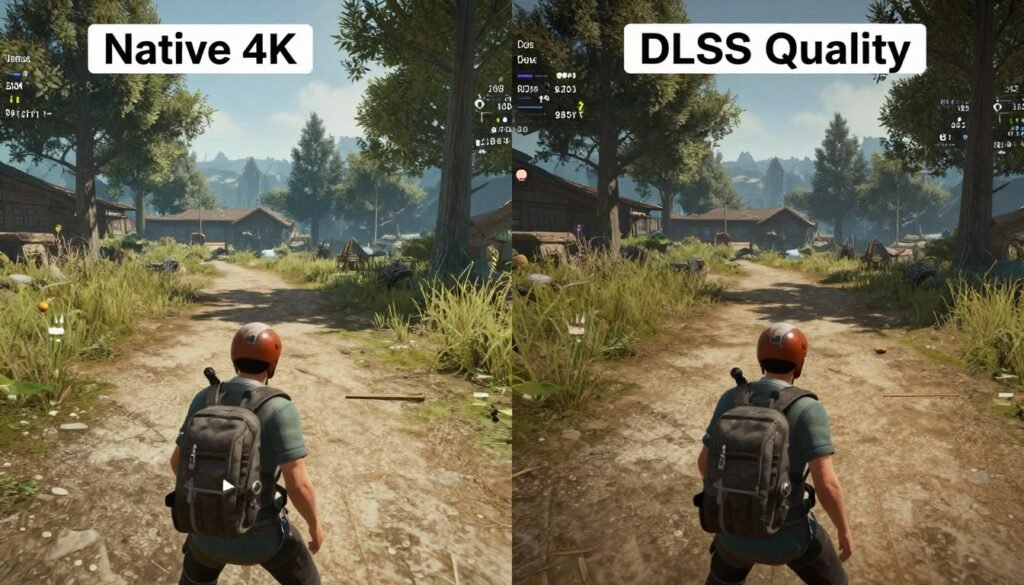 Visual quality comparison between native rendering and DLSS Quality mode at 4K resolution