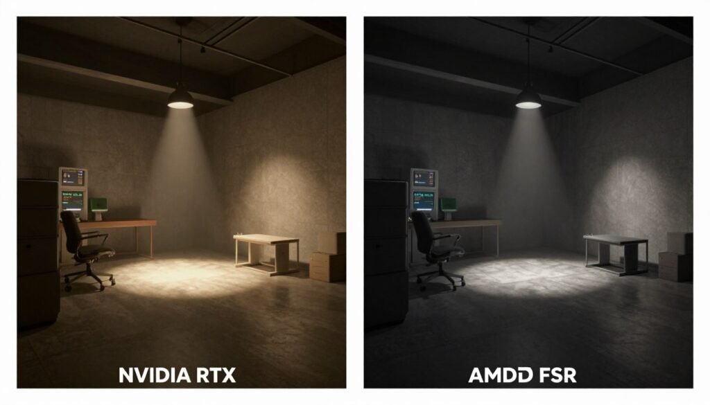 Visual quality comparison of ray tracing effects between NVIDIA and AMD implementations